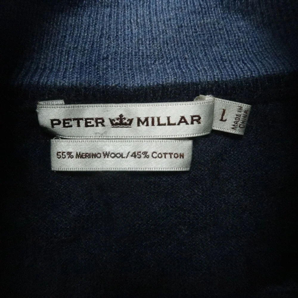 Peter Millar Sweater Men‎ Large Blue Wool Quarter Zip Merino Jumper Pullover